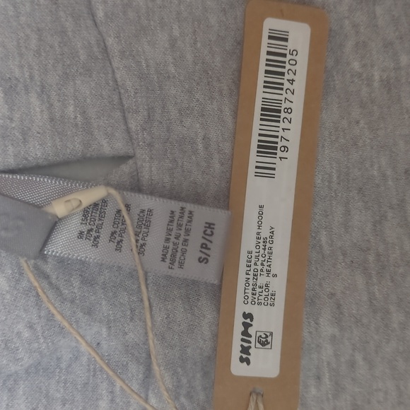 NWT SKIMS COTTON FLEECE OVERSIZED PULLOVER HOODIE IN HEATHER GREY - Picture 6 of 6